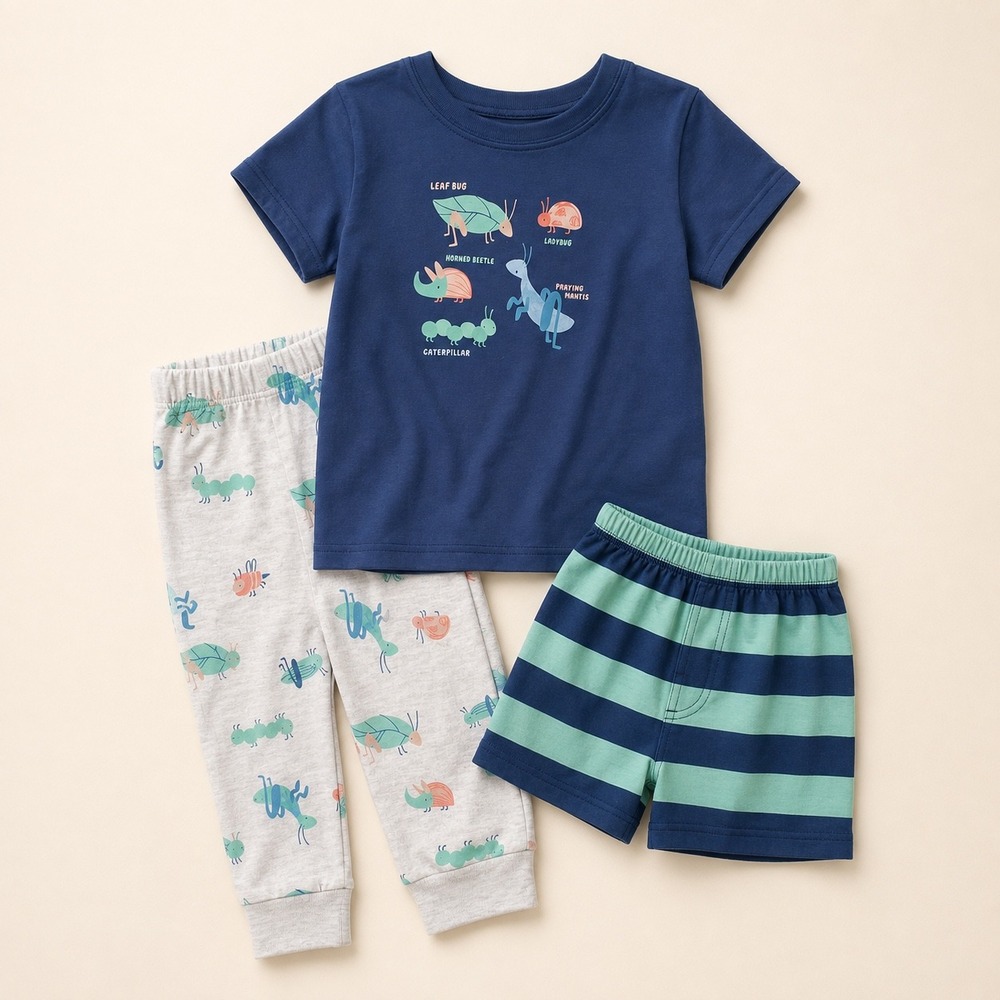 Carter's Just One You Toddler Boys 3pc Bug Pajama Set Navy Gray 2T